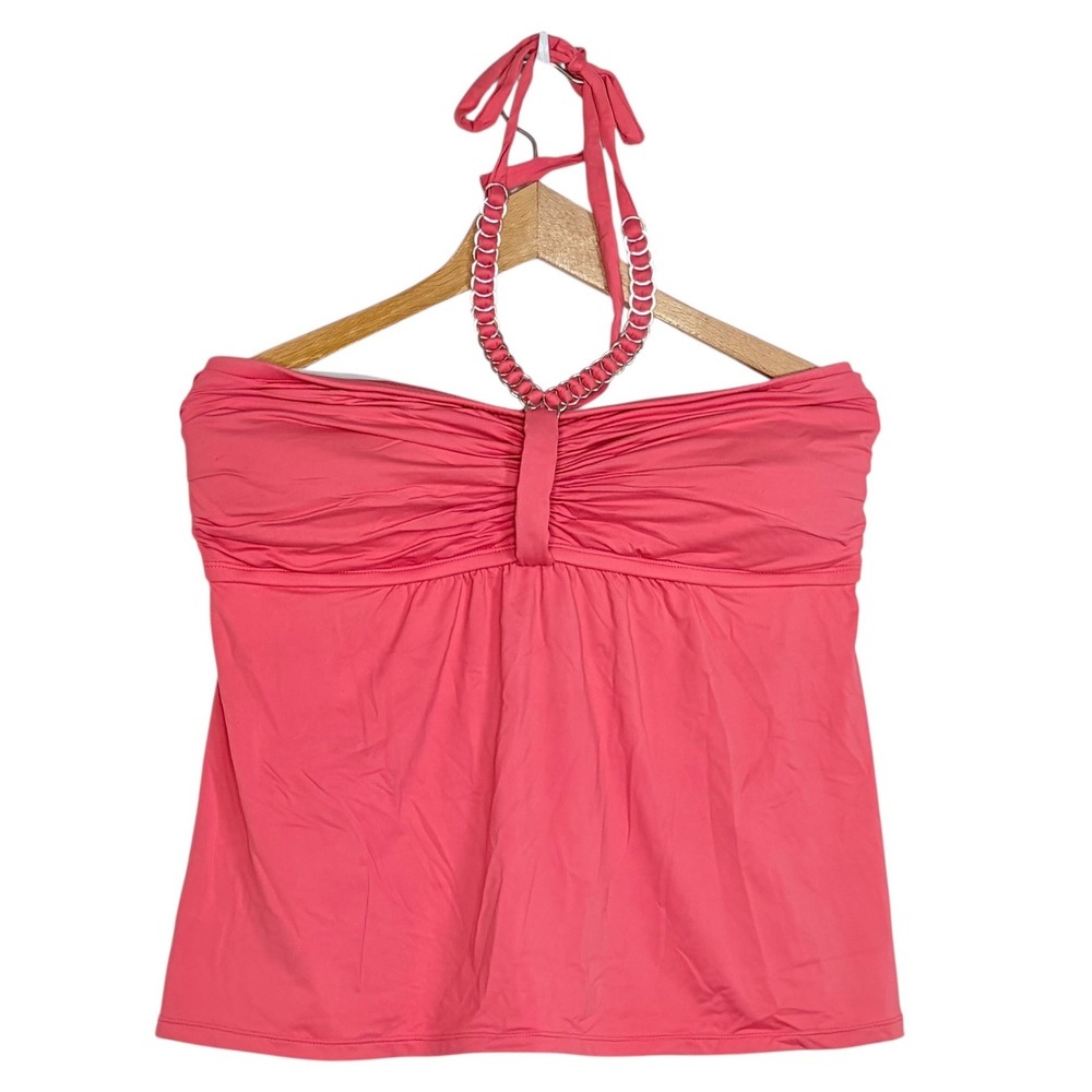 Beach House Tankini Top 16W Salmon Pink Halter O-Ring Ruched Swimwear‎ HW85081